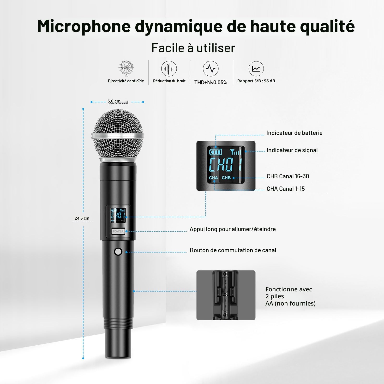 FDUCE W13 Système de Microphone sans Fil Dynamique 2x5 Canaux UHF 60m Karaoké