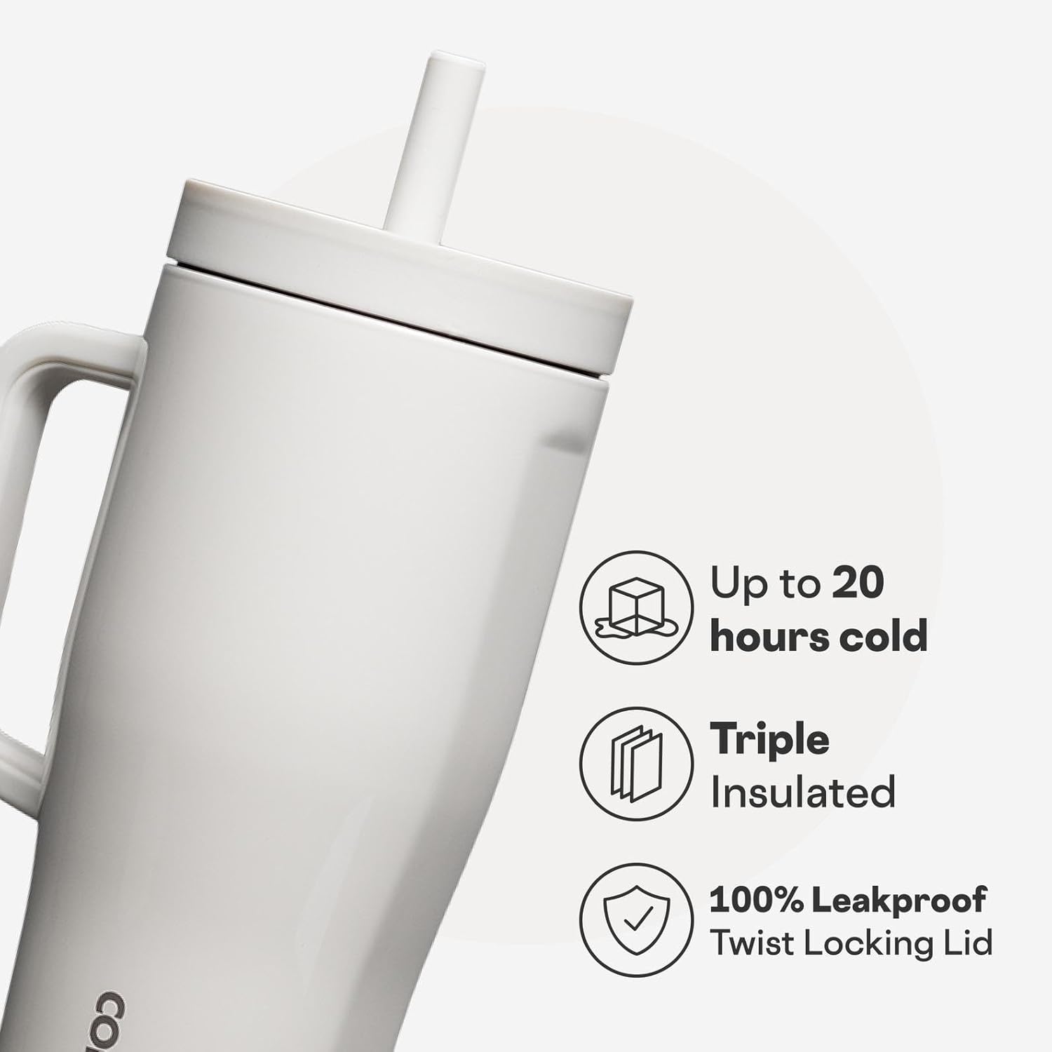 Corkcicle Cruiser - Insulated Tumbler with Handle - Keeps Drinks Cold 20 Hours - Spill-Proof Dual Lid - Triple-Insulated - Summer Drinkware Gift - Keeps Drinks Ice Cold - 22 oz - Gloss Oat Milk - Image 3