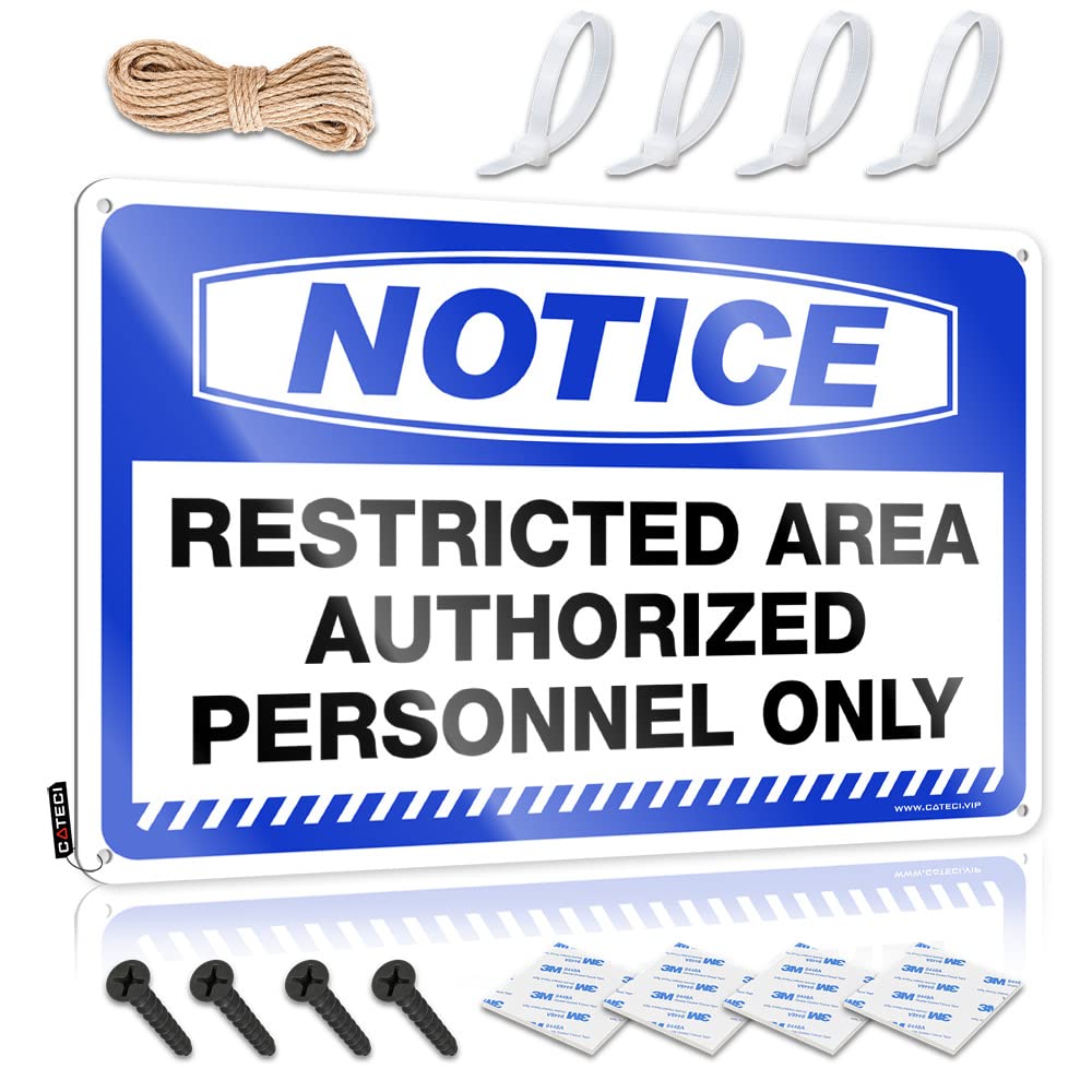 HELIOFORGE Funny Wall Decor Signs Notice Restricted Area Authorized Personnel Only Tin Sign Outdoor Bar Signs Funny Garage Tin Sign(20X30CM)