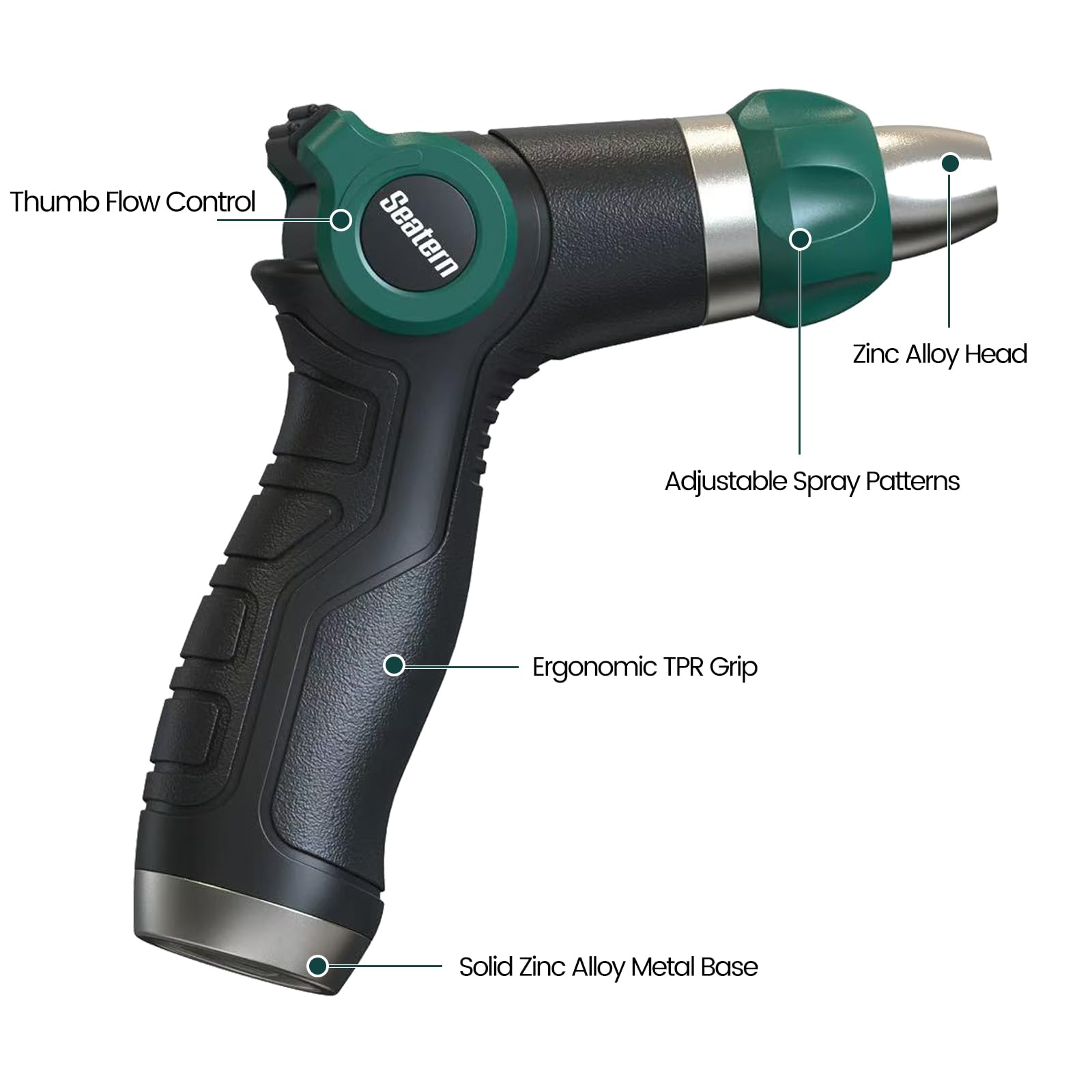 Pulverizador de boquilla de manguera de alta presión, rociador de boquilla de manguera de agua de metal resistente con control de pulgar, chorro ajustable para lavado de coches, limpieza de