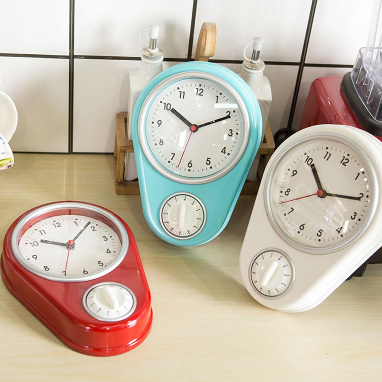 Cabilock Kreativer Mechanischer Küchentimer Wanduhr Ohne Batterien Moderne Blaue Zeitschaltuhr Küchenwanduhr Geräuschlos Für Haushalt Und Wohnräume Geeignet