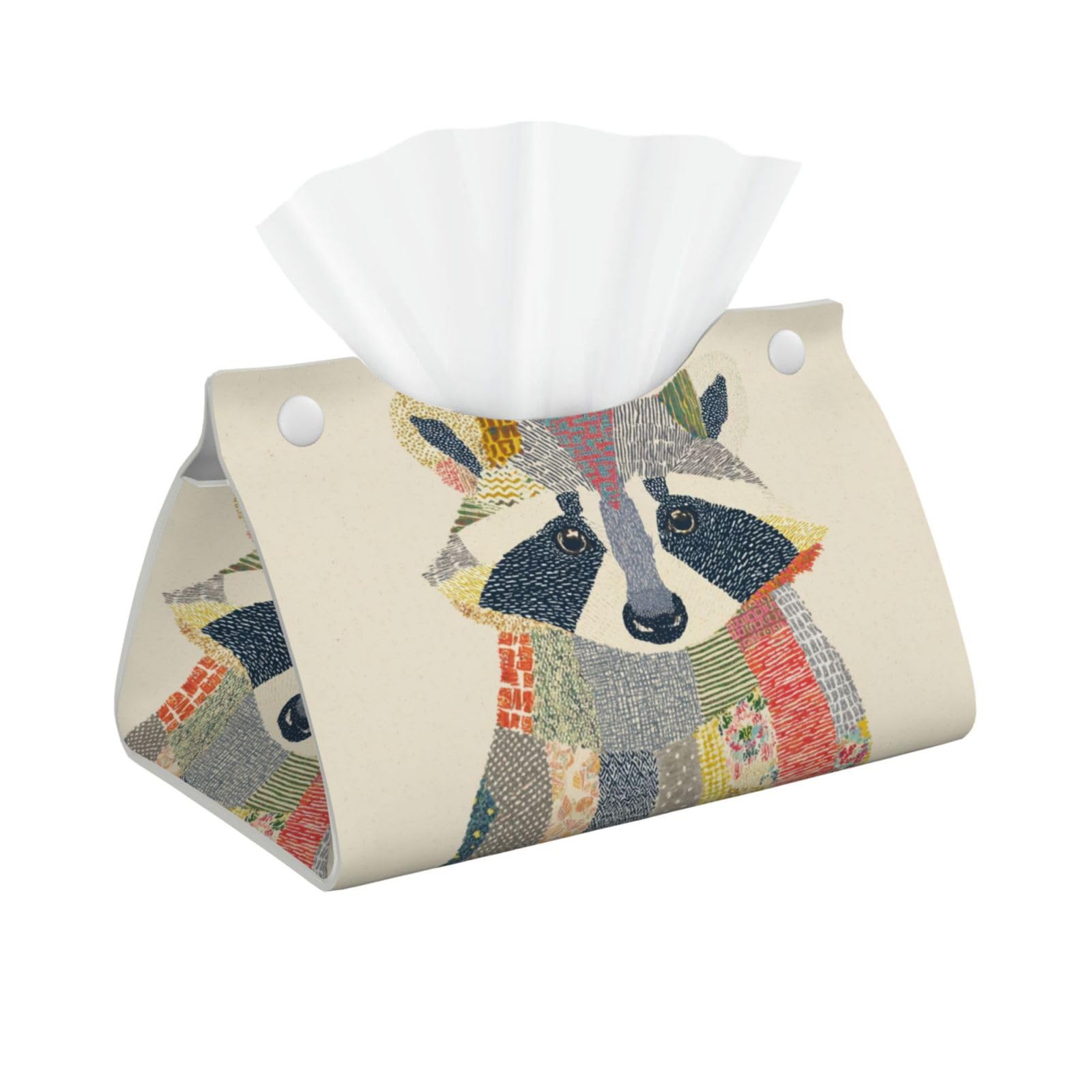 Patchwork A Raccoon Tissue Box Cover Rectangle Pu Leather Tissue Box Holder for Car Bathroom Bedroom Desk Tabletop Decor
