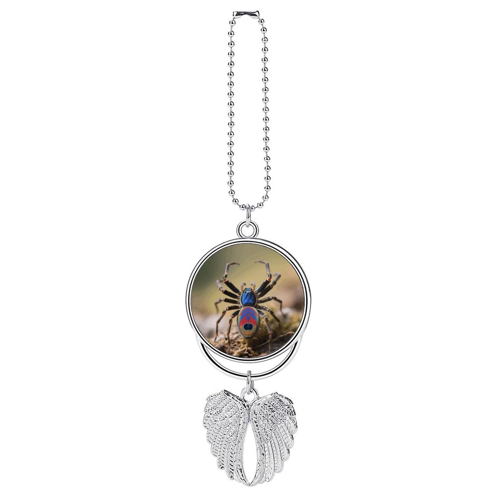 Peacock Spider Guardian Angel Wing Car Ornament for Mirror, Zinc Alloy Hanging Charm with Spiritual Design for Protection, Rearview Mirror Accessory Decor Gift for Women Men(Silver)