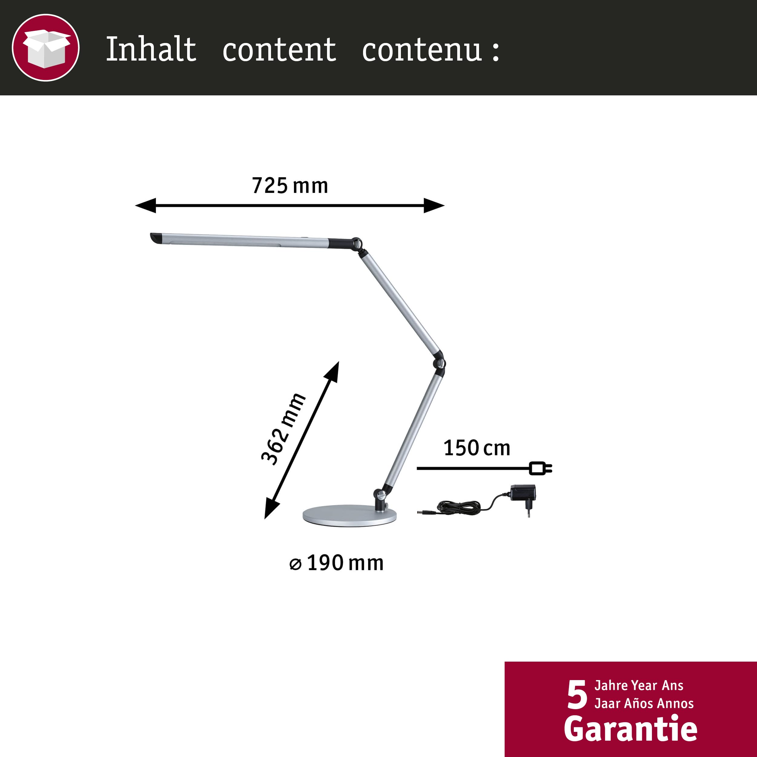 Paulmann 79562 Lampe de bureau LED 3-Step-Dim FlexBar White Switch 700lm 9,5W Argent mat