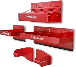 CASOMAN 4PCS Red Magnetic Toolbox Shelf, Tray, Paper Towel Holder, Variety of Use, Durable, Magnets Any Metal Surface