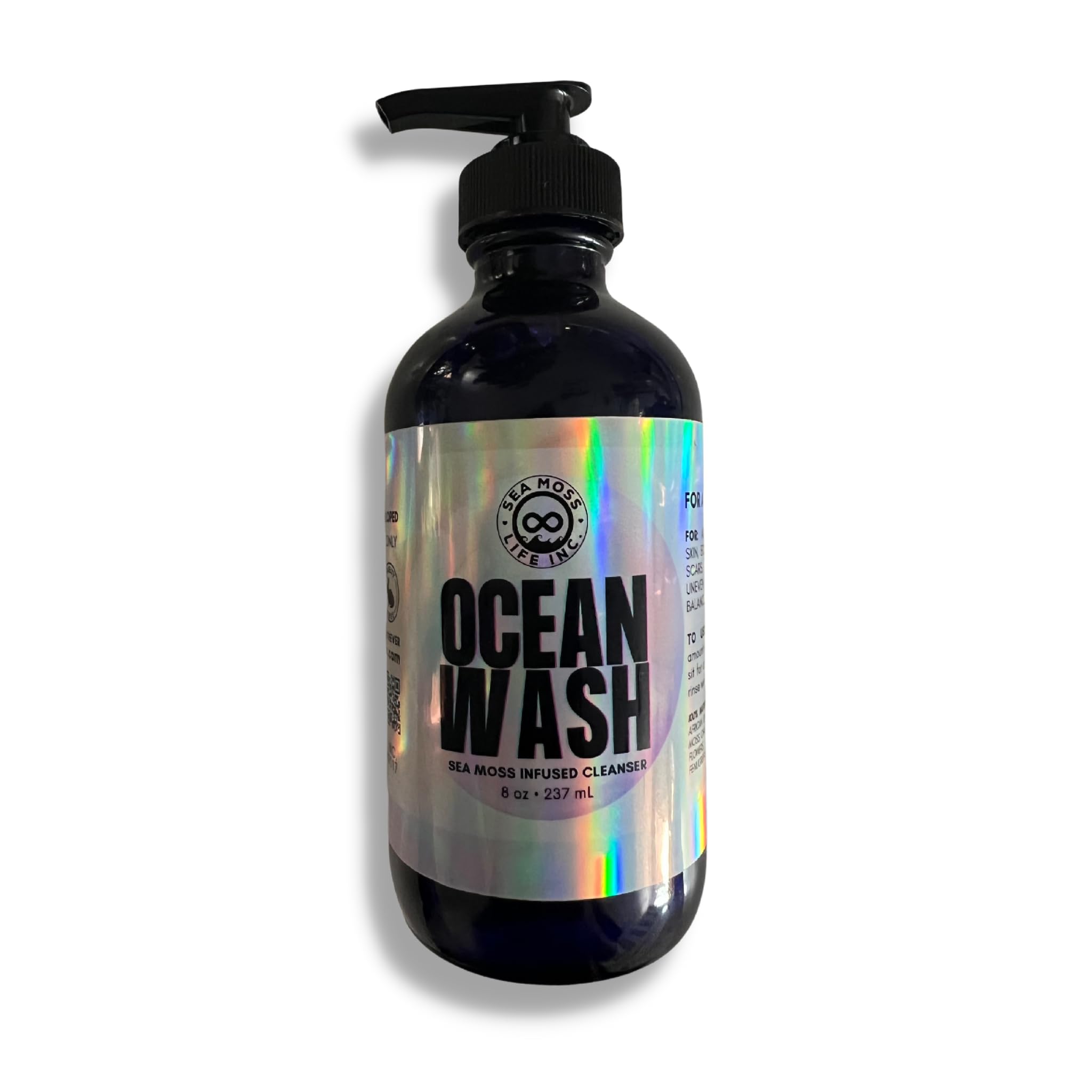 OCEAN WASH Sea Moss Infused Liquid Black Soap Body Cleanser - Natural Nourishing Clean Beauty Essential for Radiant