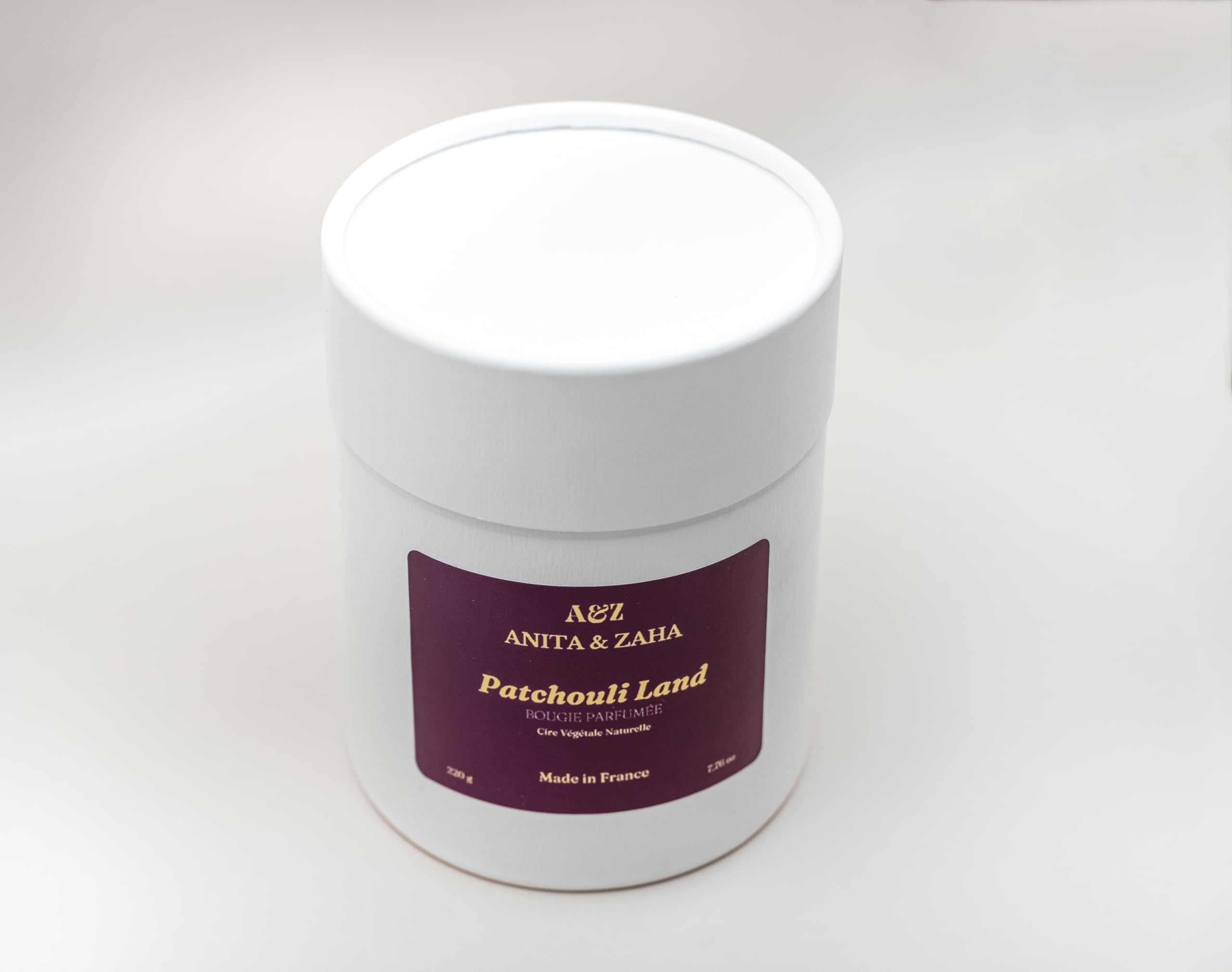 Duftkerze mit Patchouli, natürliches Sojawachs, 220 g, zylindrisch, langlebig, tiefer und eleganter Duft, 60 Stunden