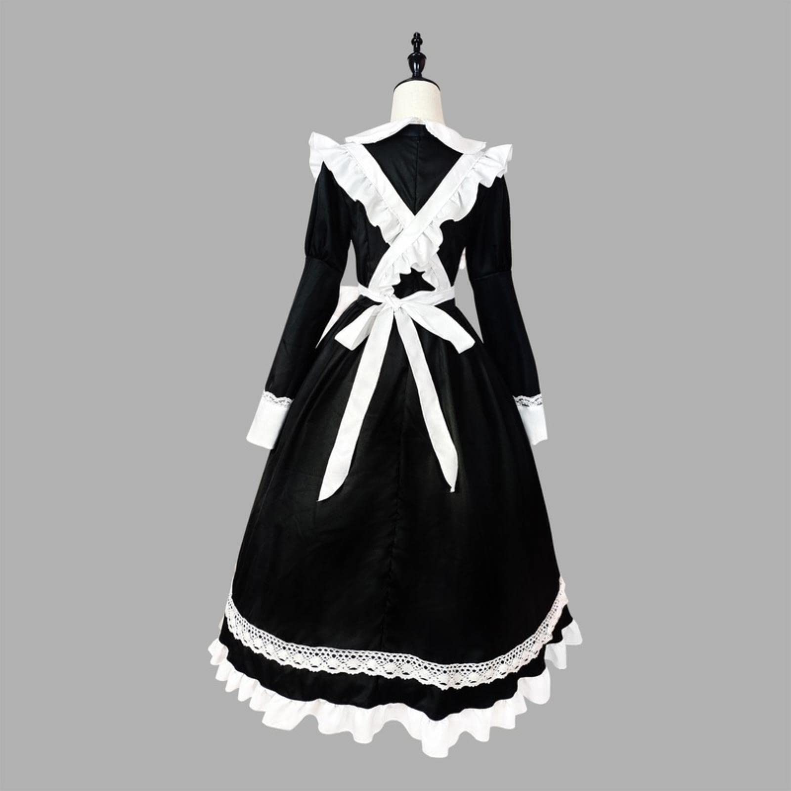 Costumi Cosplay di Halloween Grembiule Anime Cameriera Gioco di Ruolo Abito Lungo Taglie Forti Nero Bianco Lolita Lingerie Abito Abiti da Cameriera-Nero,XXXL