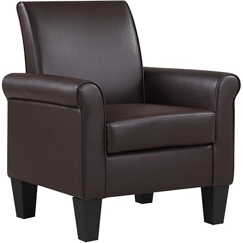 Lohoms Modern Faux Leather Accent Chair, Upholstered Living Room Armchairs, Comfy Winged Arm Single Sofa Chair for Bedrom, Apartment, Office, Espresso