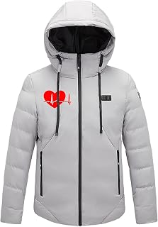 Heated Jacket 9 Heating Zone 2023 Upgraded Hooded Love Print Heating Down Jacket for Men Womens Waterproof Windproof Electric Heated Coat Outerwear with 3 Temperature Level for Outdoor Hiking Golf