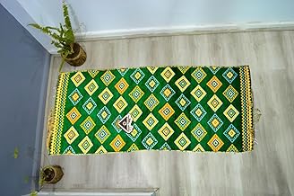 سجادة مزدوجة الوجه من ايجيبت انتيكيكس، مقاس 150 سم × 200 متر، أصفر/أخضر، قماش