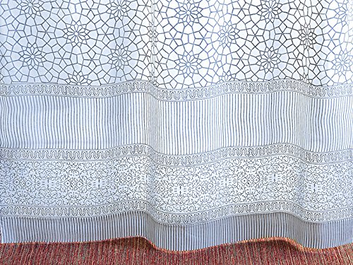 Saffron Marigold Royal Mansour Quartz Spring Curtain Panel | Hand Printed Tab Top Curtains | Grey White Sheer Cotton Voile Window Treatment Drapes 46 X 84 #TOP2