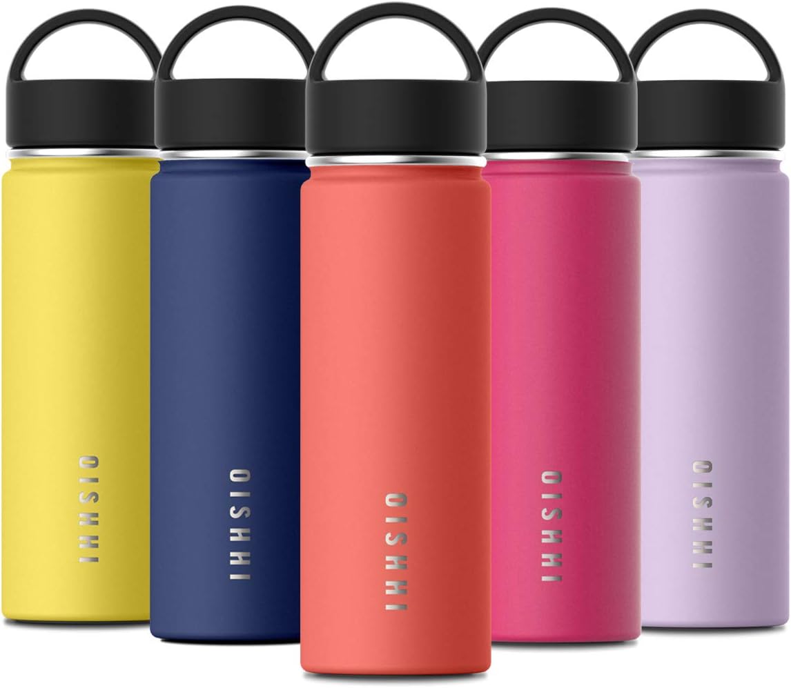 OISHHI Triple-Wall Water Bottle - 18/10 (SUS316) Stainless Steel Vacuum Insulated Bottles - 34oz,20oz Hydro Sports Wide Mouth Flask with Leak Proof Cap - Silicone Bottom Thermos Mug