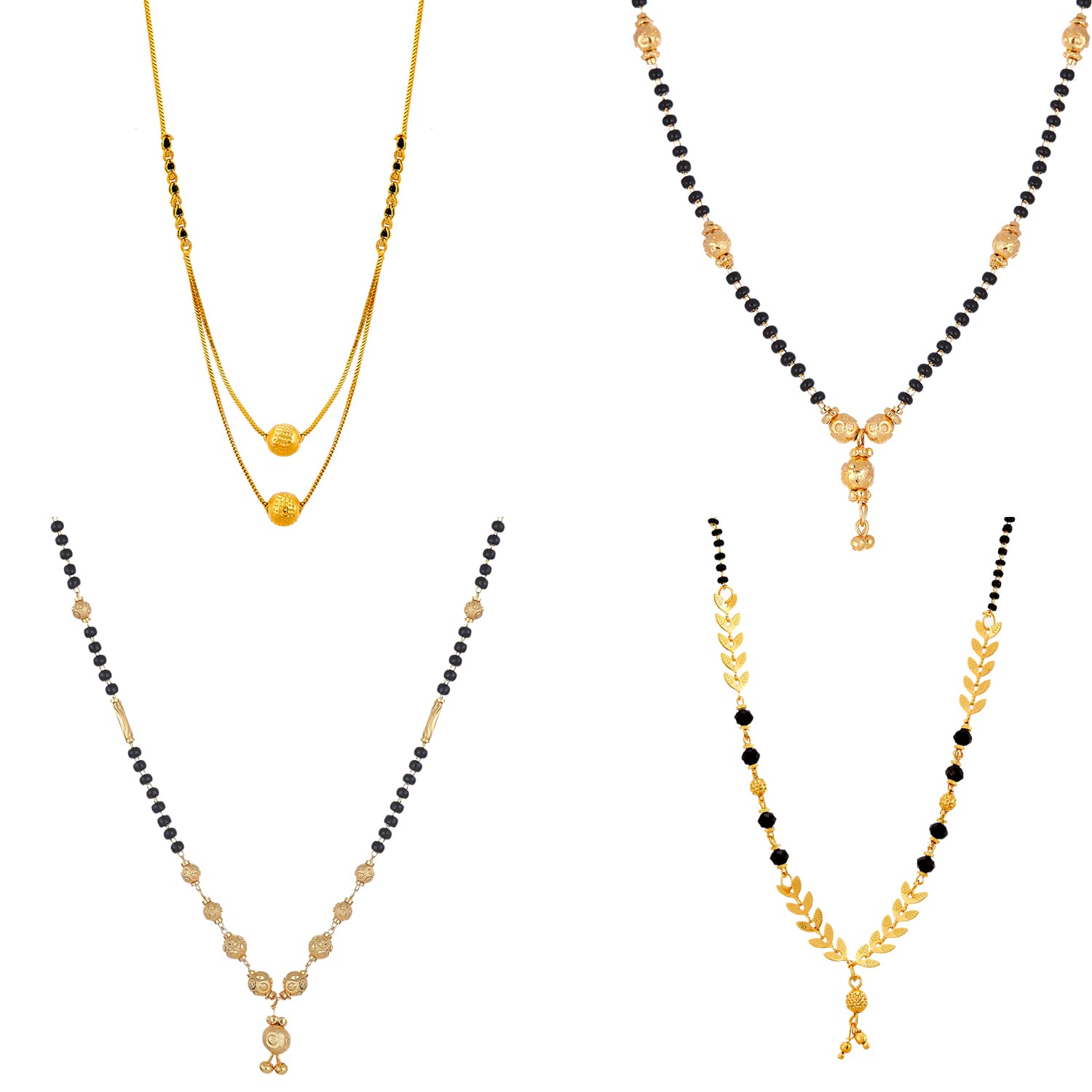 ZENEME Jewellery Gold Plated Combo of 4 Mangalsutra Tanmaniya Nallapusalu Necklace Pendant Black Bead Golden Chain For Women and Girls (B09P421DSJ) Amazon Price History, Amazon Price Tracker