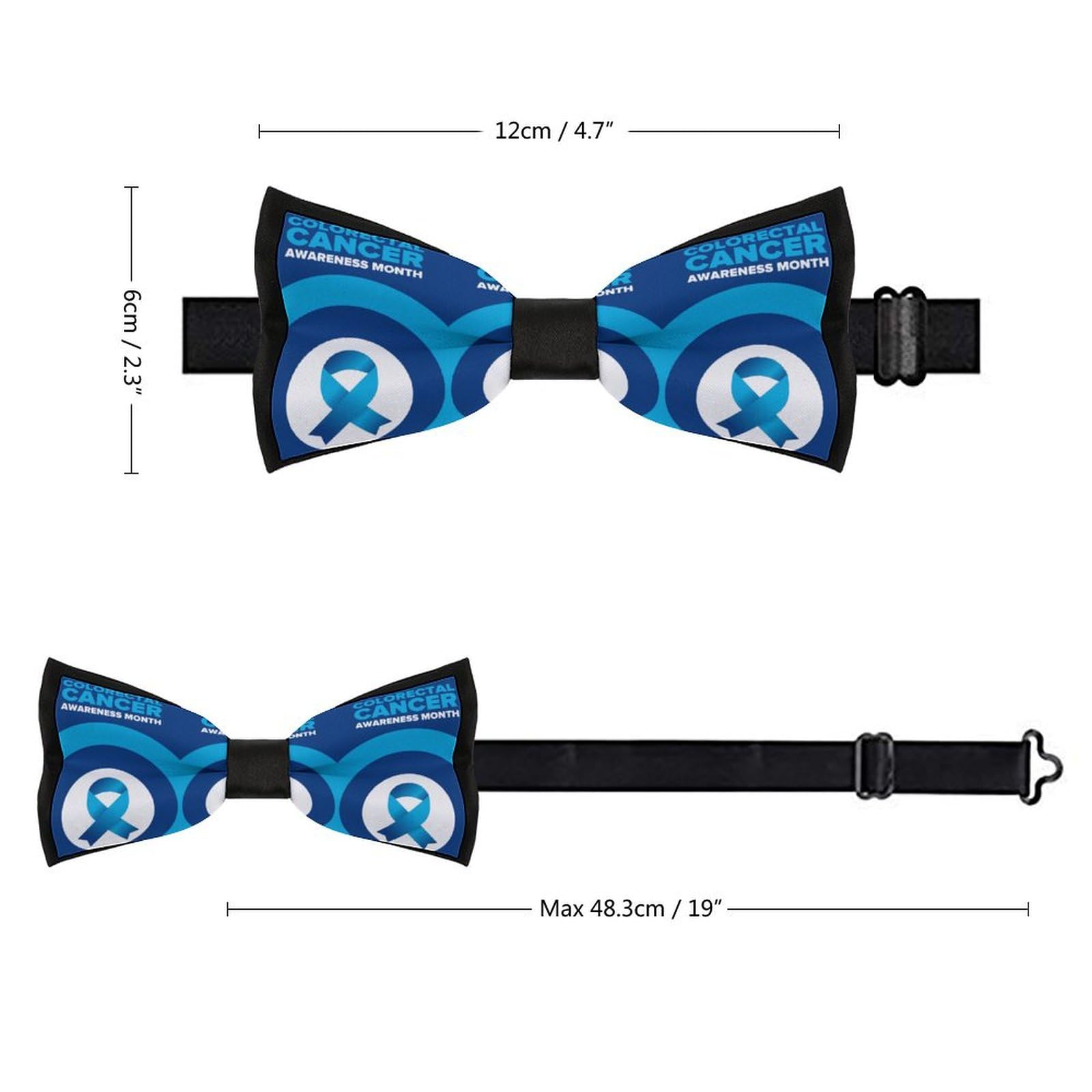 GoasNei Colorectal Cancer Awareness Month Blue Ribbon 2023 Bow Tie for Men Adjustable Necktie Funny Tie Neck Ties for Weddings Party