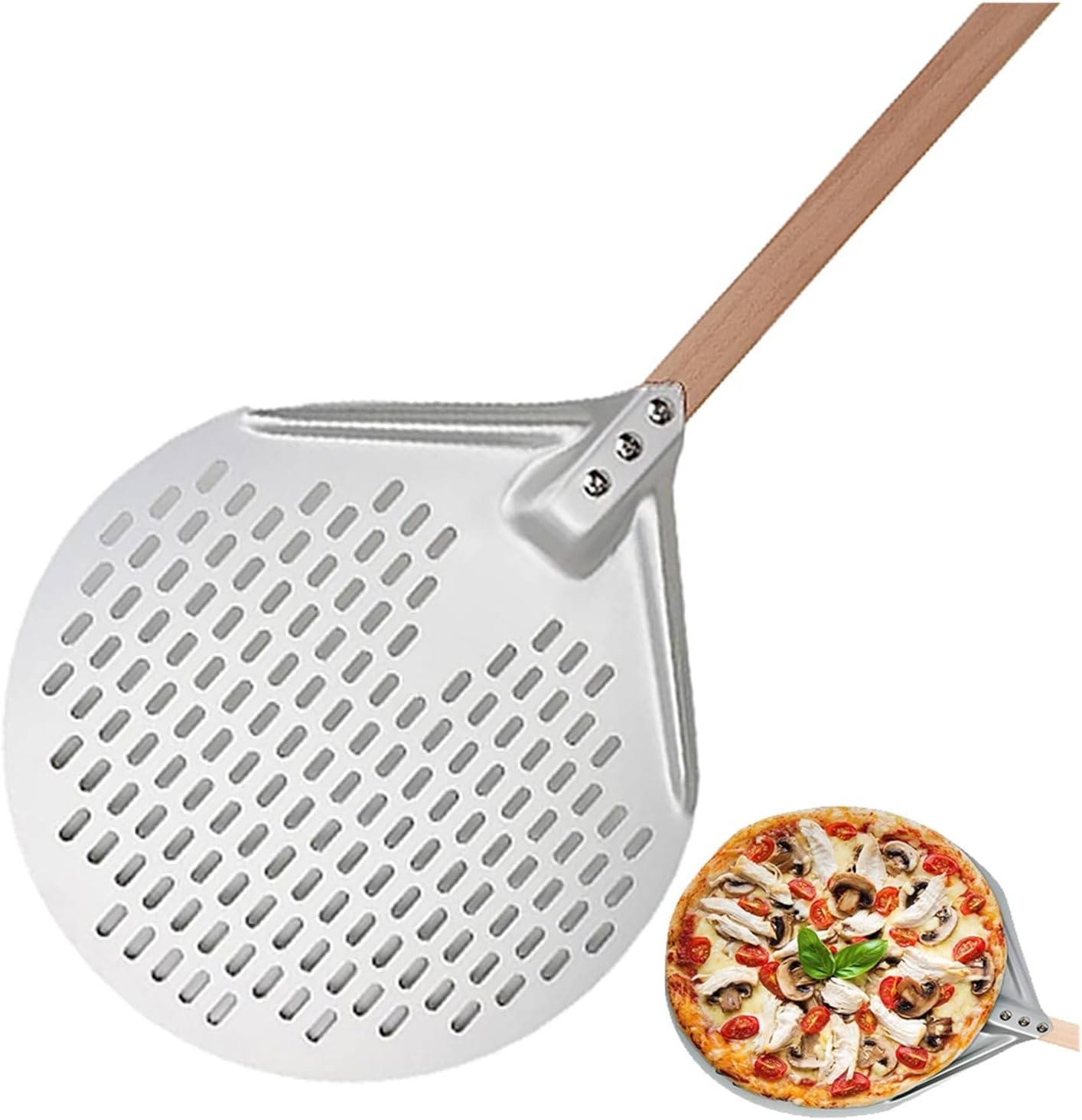 12/14 Inch Round Pizza Turning Peel Hard Anodized Aluminum Perforated Pizza Paddle with Wood Handle Homemade Oven Pizza Shovel