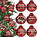 24 Pcs Christmas Red Truck Ornaments Buffalo Plaid Christmas Decor Xmas Farmhouse Hanging Rustic Round Wooden Tags Vintage Red Truck Sign for Family Holiday Xmas Party Craft (Plaid Style)
