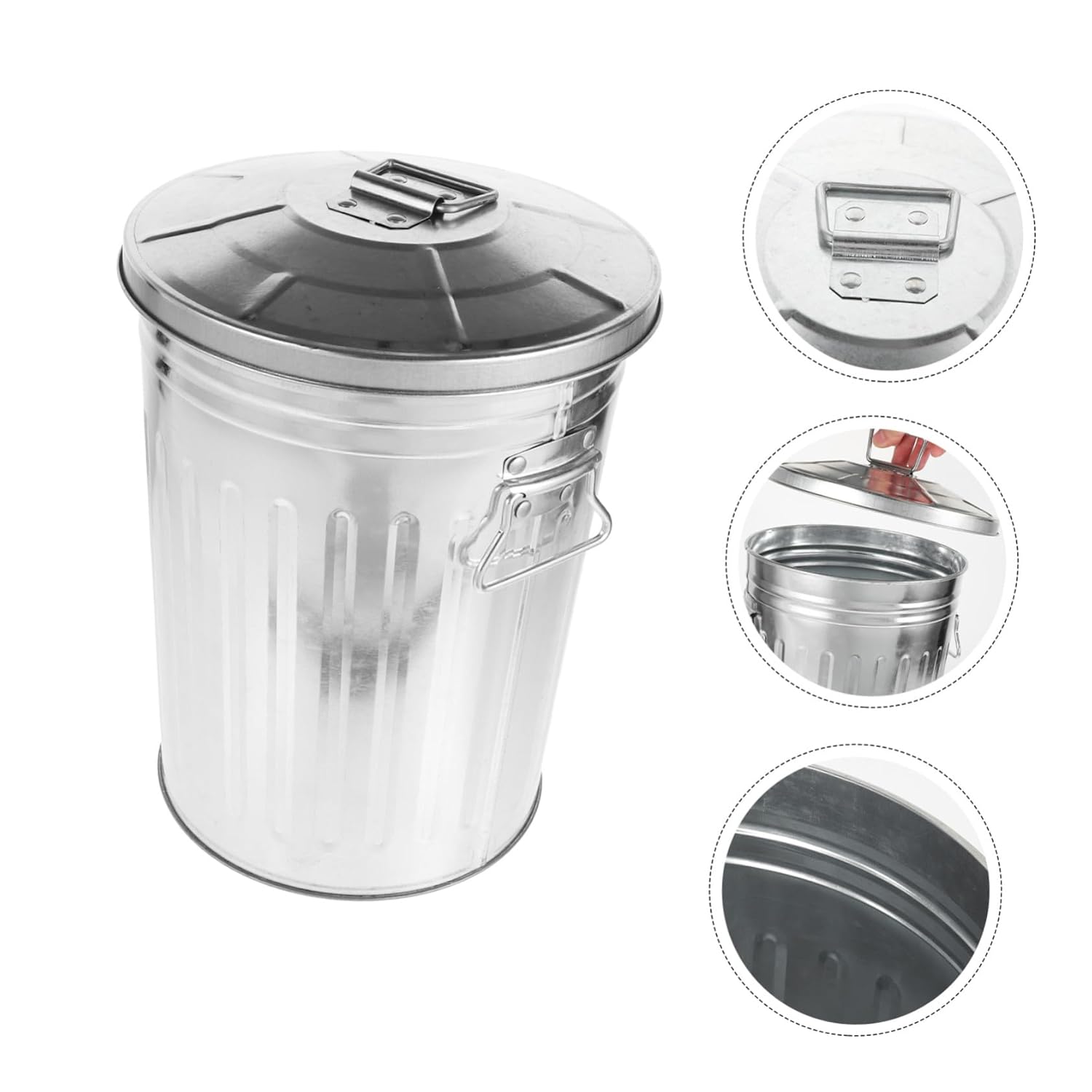 Unomor Rustic Metal Trash Can Outdoor Waste Basket Lid Garbage Can for Home Kitchen Living Bedroom