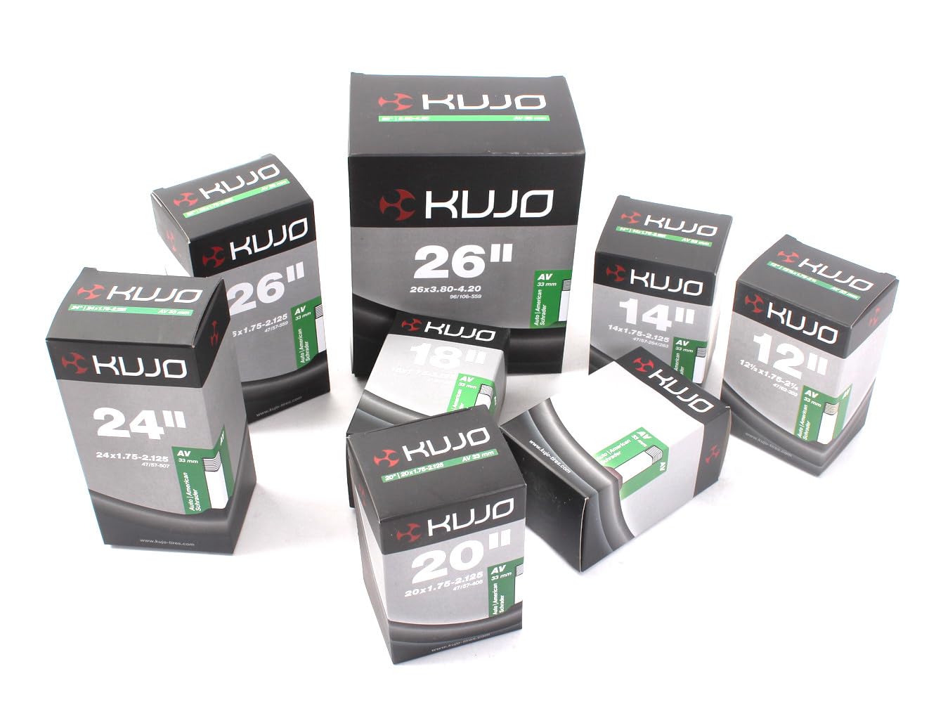 Kujo 2-Pack Schrader Valve Bicycle Tubes - 35mm, 12.5 X 2.125 Size, Black