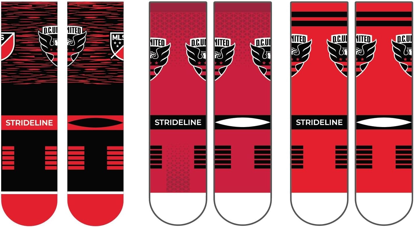 Strideline MLS D.C. United Premium Crew Socks – Officially Licensed 3-Pack – Cushioned, Arch Support, Moisture-Wicking Athletic Performance Socks