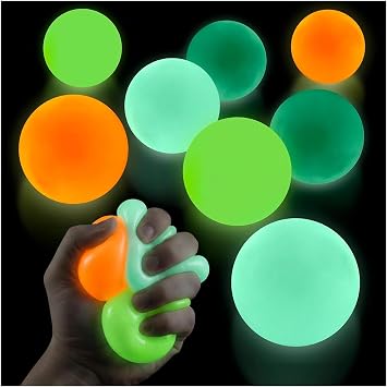 8 Pcs Sticky Balls for Ceiling and Wall - 1.8" Sticky Ball Set with Tear-Resistant and Flexible TPR Material, Soft Core Glow Balls - Glow in The Dark Ball Set for Colorful Graduation Party Decorations
