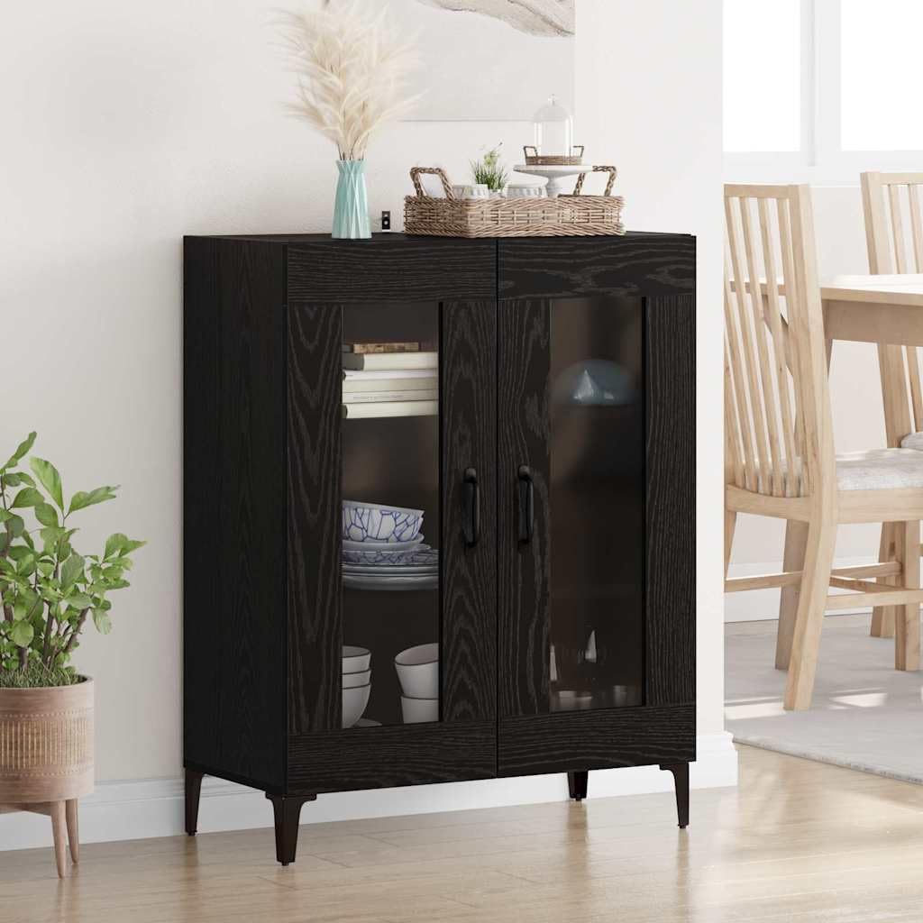 Aparador negro de madera moderno con vitrina de cristal y almacenaje de salon