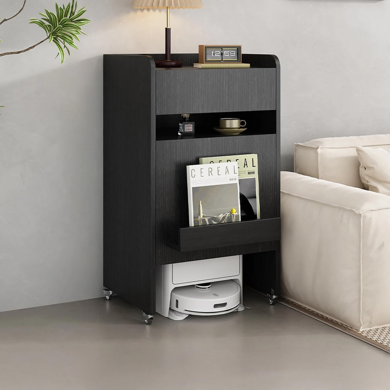 Armoire à aspirateur robot et table d'appoint pour salon et bureau de maison
