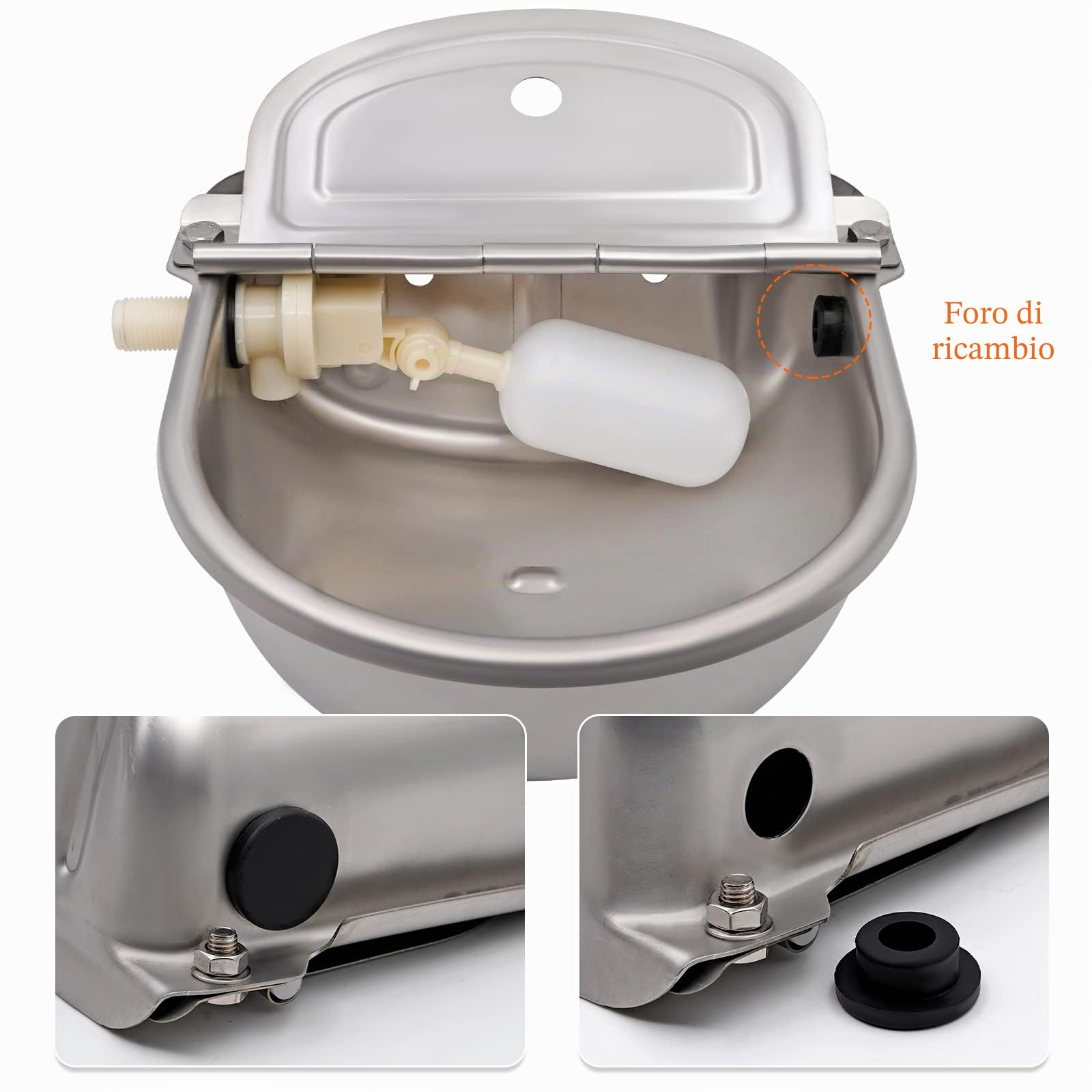 Abbeveratoio per Cani Ciotola per Cavalli in Acciaio Inox con Valvola Galleggiante Regolabile e Tubo Flessibile Intrecciato, Ciotola Automatica per Cani per Bovini, Maiali, Pecore, Galline
