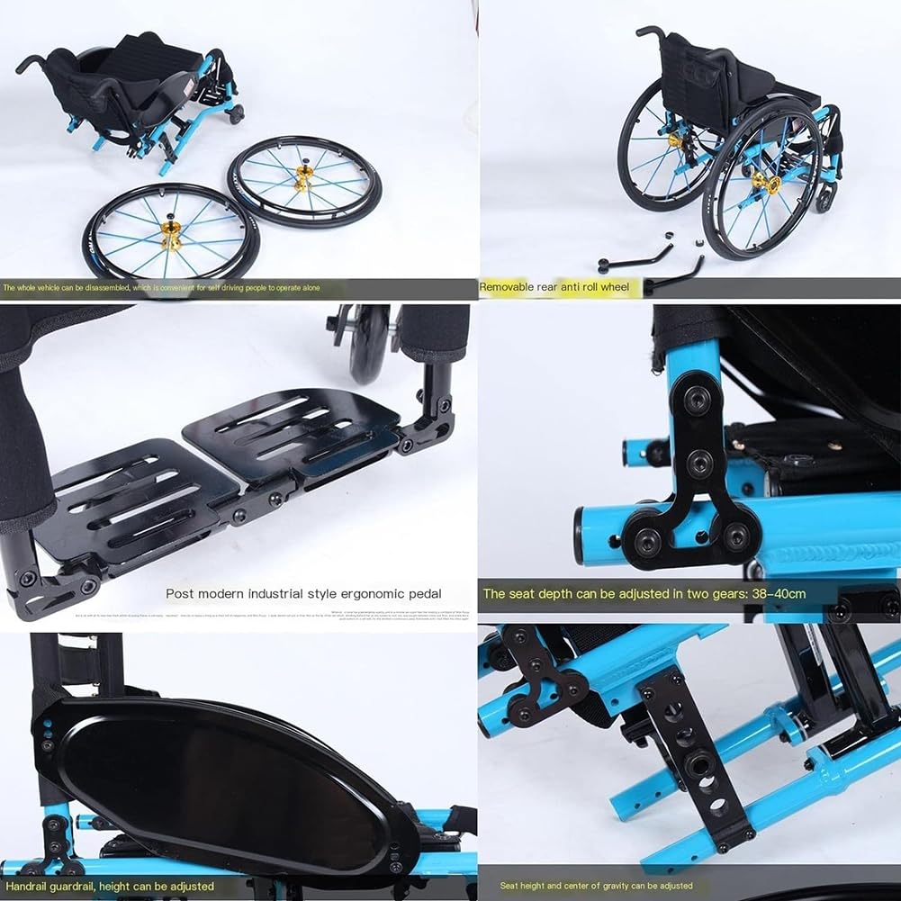 Silla de Ruedas Manual Ligera, Sillas de Ruedas Deportivas Portatiles para Adultos, Silla de Ruedas Plegable de Viaje Transit/Black 38Cm