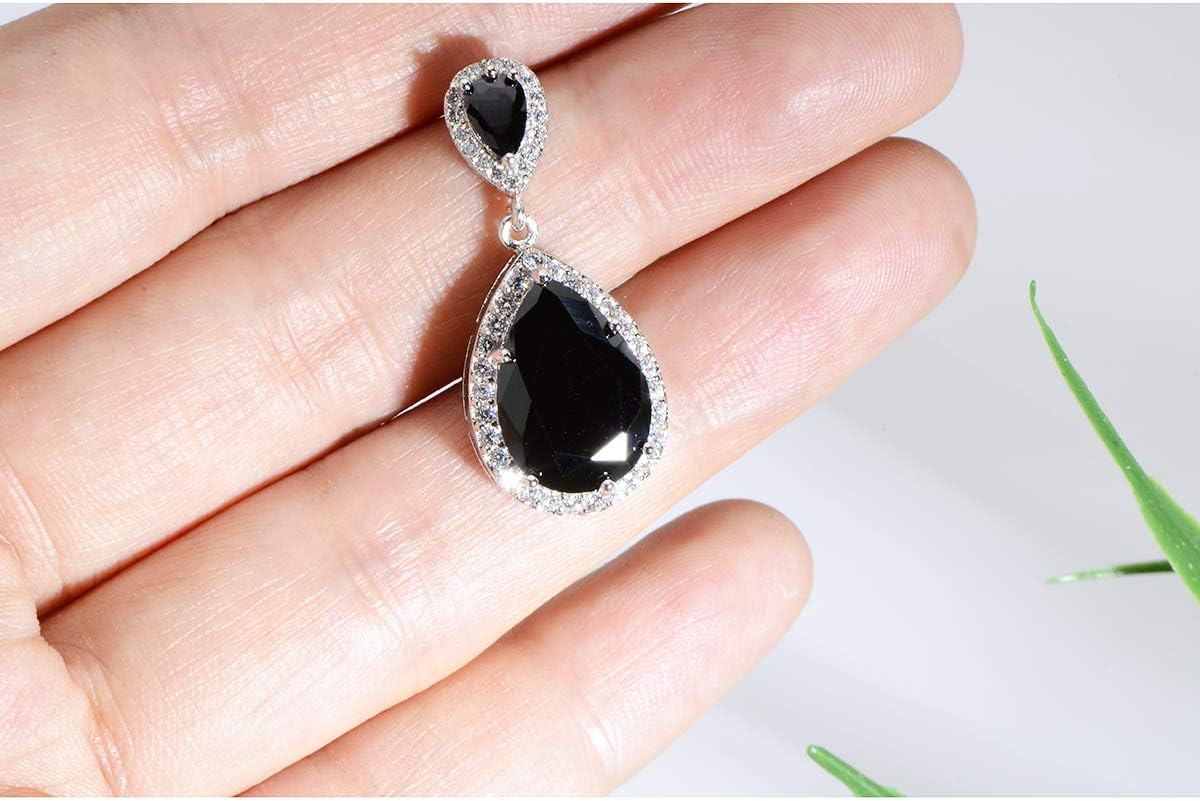 Bridal Jewelry Set for Wedding - 18k Plated Teardrop CZ Crystal Cubic Zirconia Rhinestone Necklace Earrings Set for Bride Bridesmaids Mother of Bride Party Prom Birthstone Costume Jewelry - Image 5