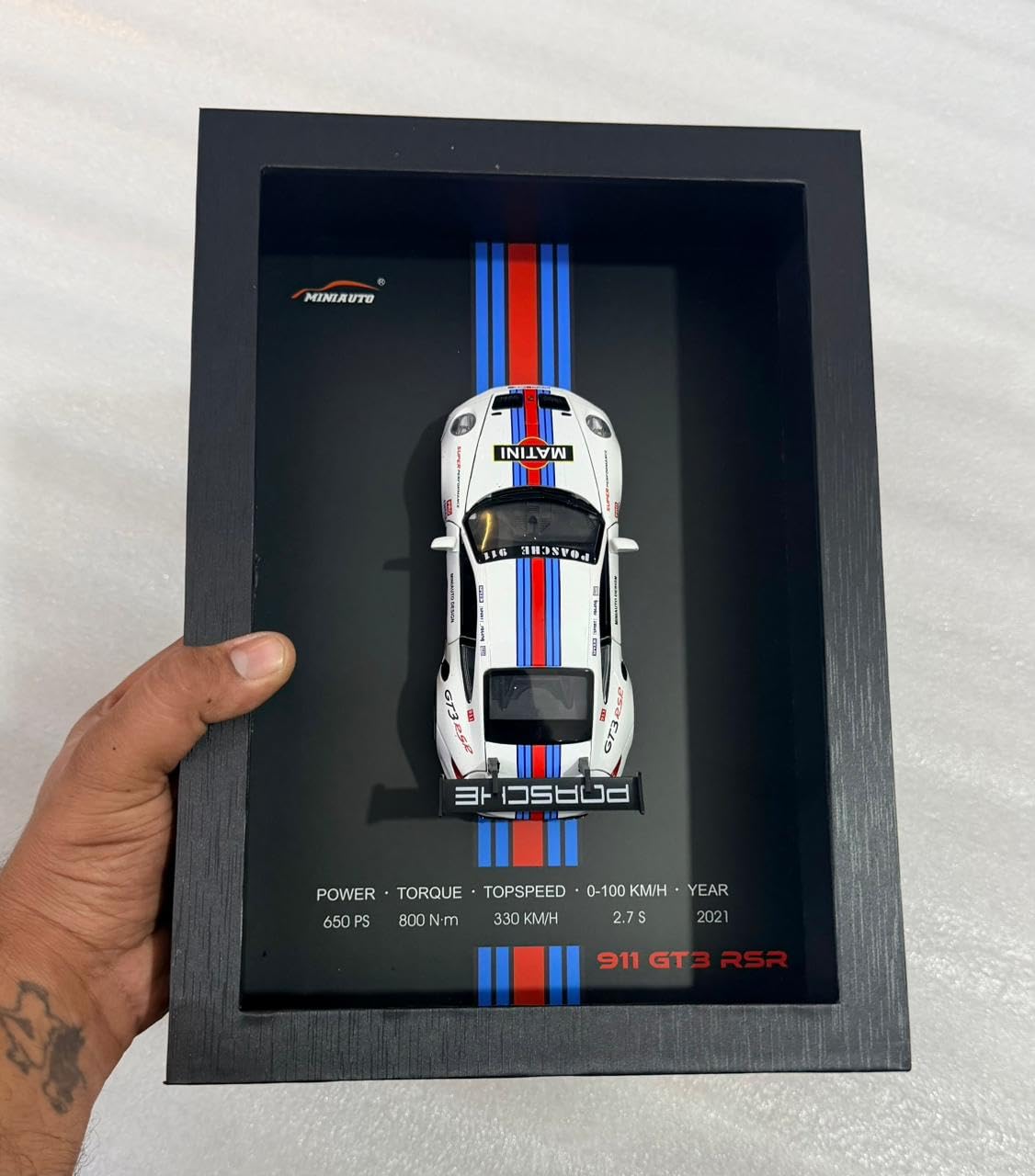 AUTO MT Martini Porsche 3D Car Frame Wall Art, Wooden Frame with Removable Die-Cast Cars, Pull-Back Action & Opening Doors Collectible Display for Car Lovers-image-5