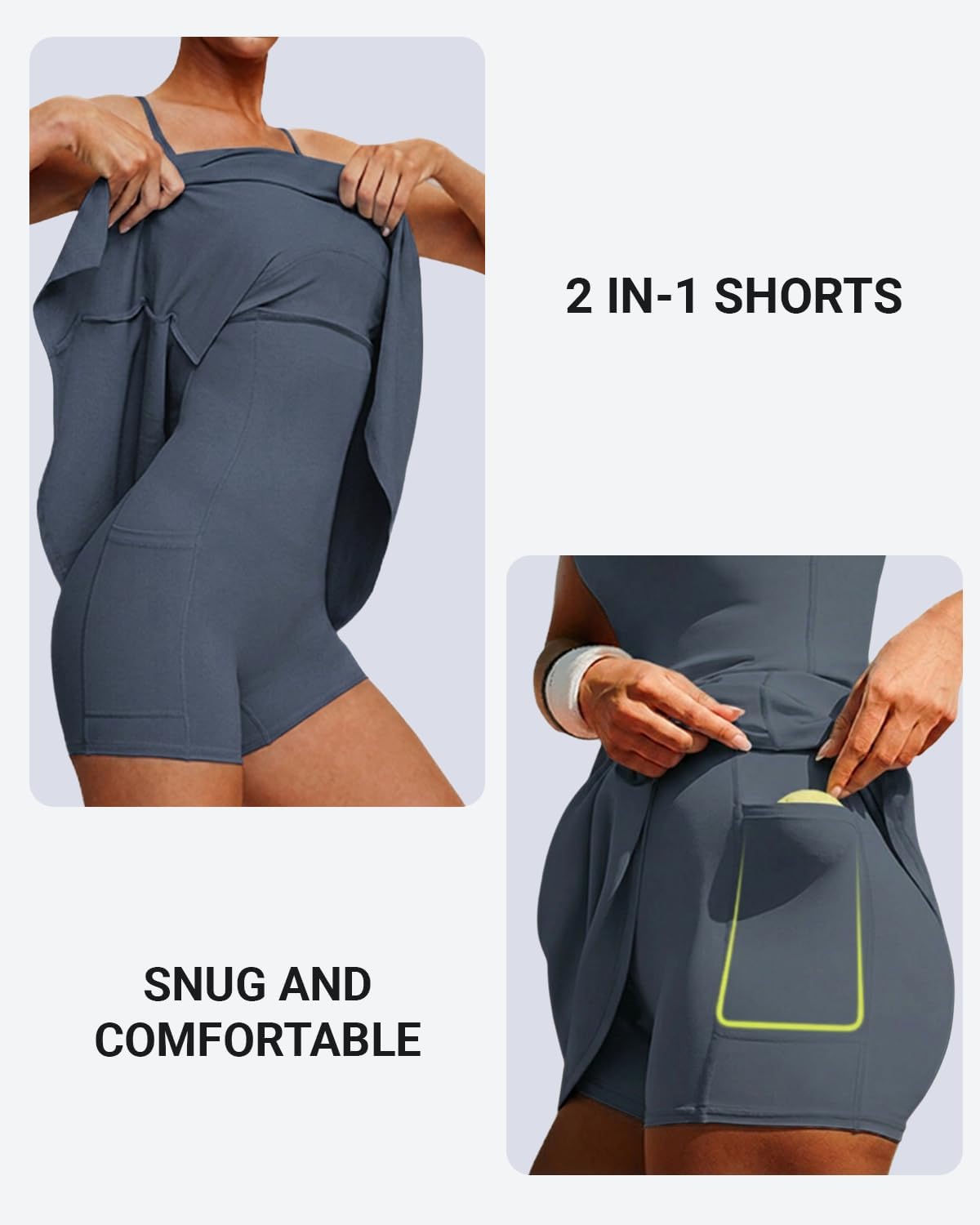 Womens Tennis Dress Athletic Dress with Built-in Shorts Pockets-Golf Workout Adjustable Straps Summer for Women Outfits