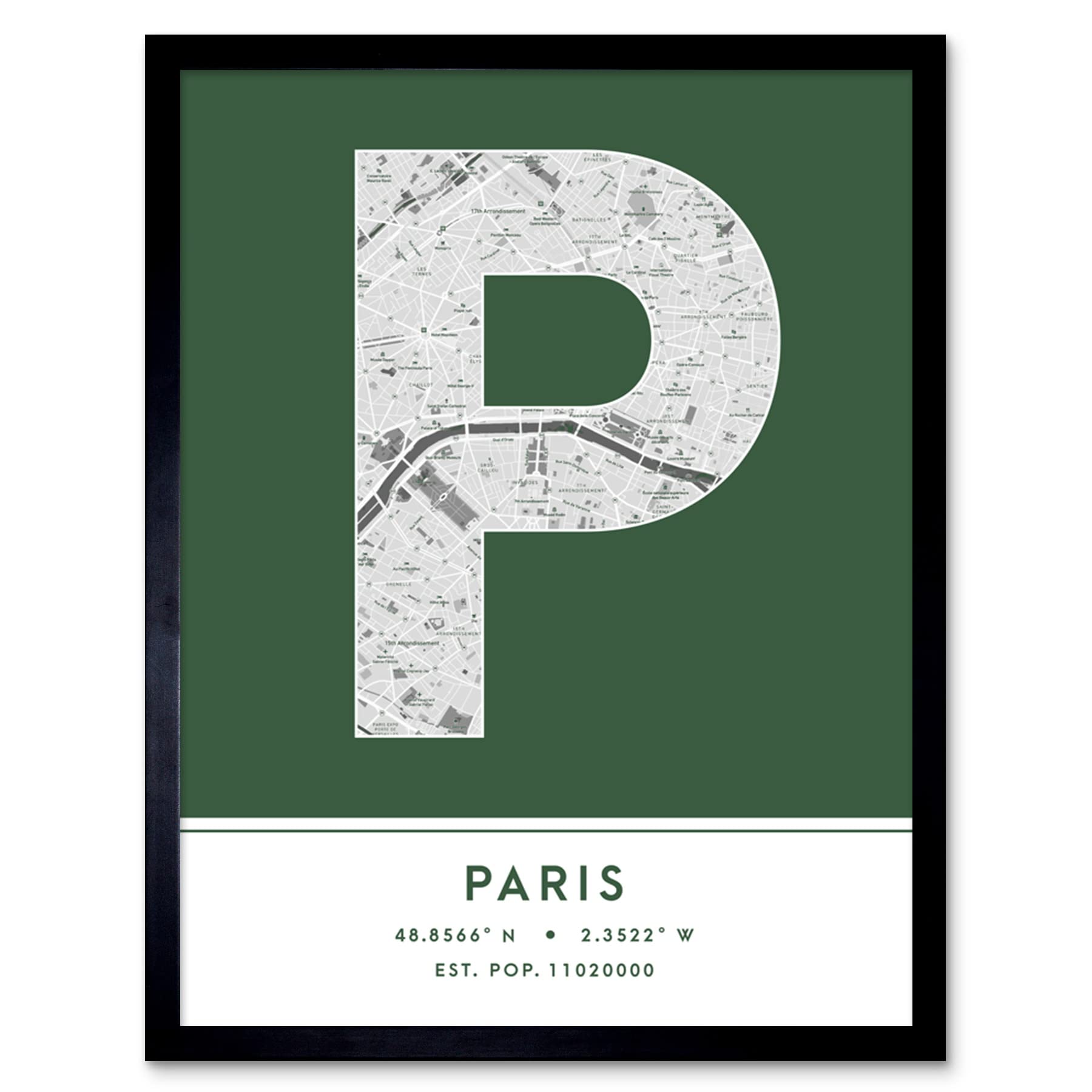 Wee Blue Coo Green Paris France City Map Colour Block Modern Typography Stylish Letter Framed Word Wall Art Print Poster For Home Décor Citymap1