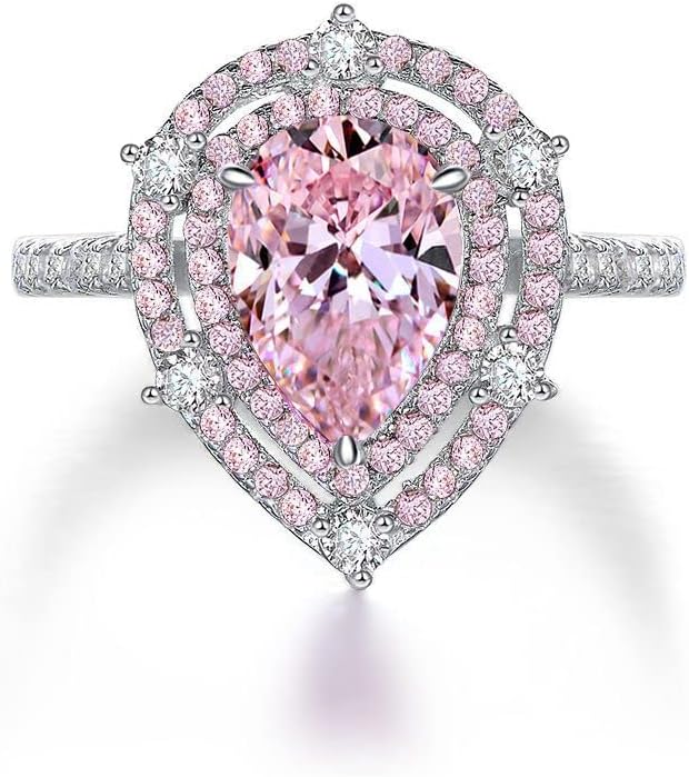 14K Solid Gold over S925 Pear-Shaped 1.5ct Pink Moissanite Promise Ring with Moissanite Halo, Romantic Engagement Ring, A Charming Gift for Her