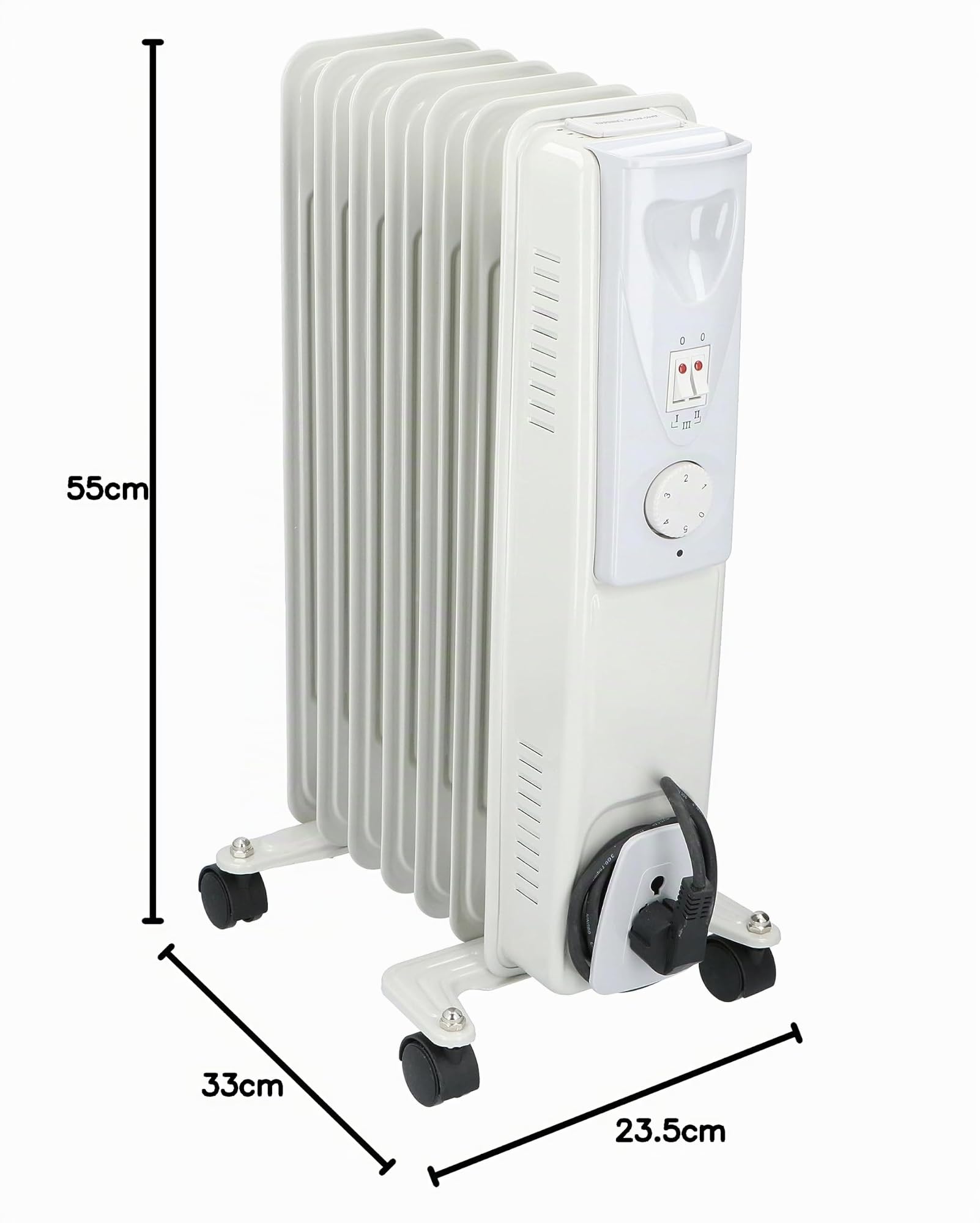 alpina Ölradiator 1500W – Elektro Heizkörper mit Thermostat – Radiator Heizung Elektrisch – Mobiler Radiator Elektrisch mit Rollen – Kompakte Standheizung Strom mit Überhitzungsschutz – Weiß