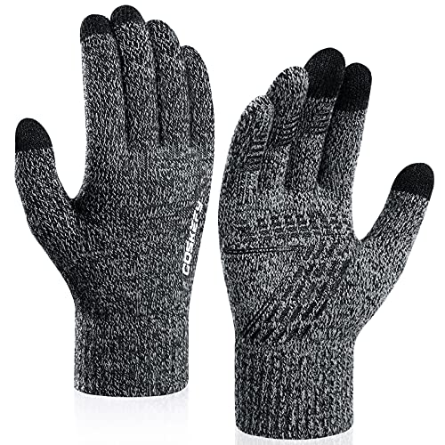 Image of Coskefy Winter Knit Gloves - Touchscreen Thermal Wool Lined Texting Running Gloves for Men & Women
