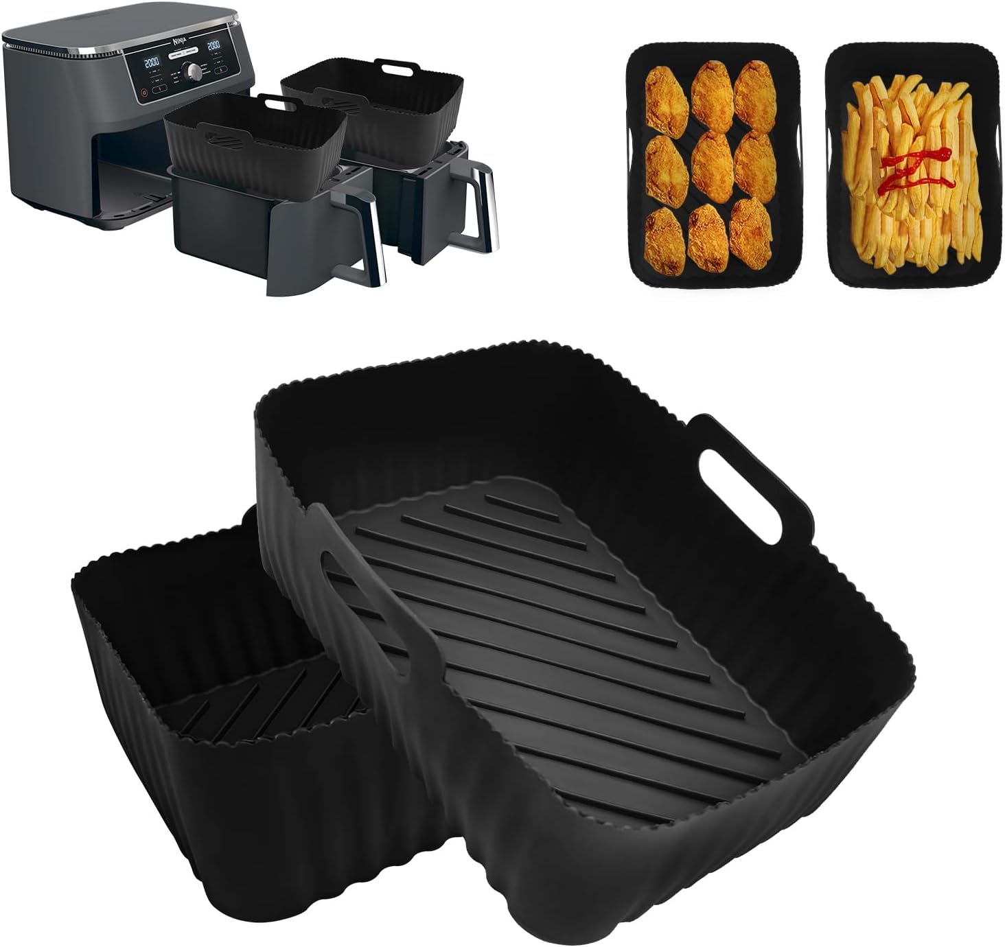 CNMTCCO Silicone Air Fryer Liners, 2Pcs Reusable Air Fryer Silicone Liners for Ninja Foodi Air Fryer AF300UK, AF400UK, Airfryer Liners Airfryer Accessories for Ninja Dual Air Fryer, 7.6L-9.5L