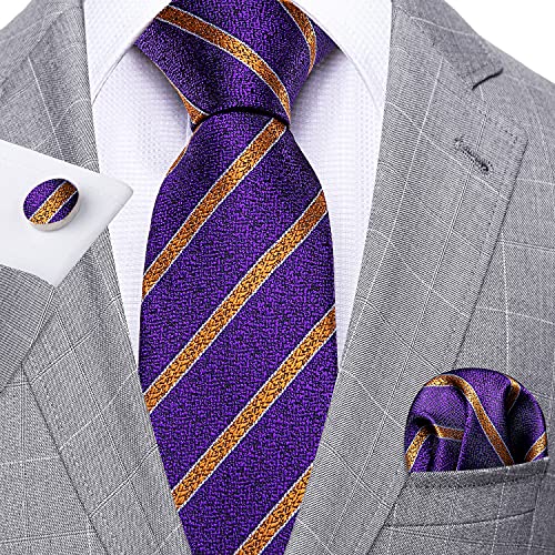 Image of Barry.Wang Tie Sets for Men Silk Stripe Necktie Woven Checkered Handkerchief Cufflinks Formal Business Wedding