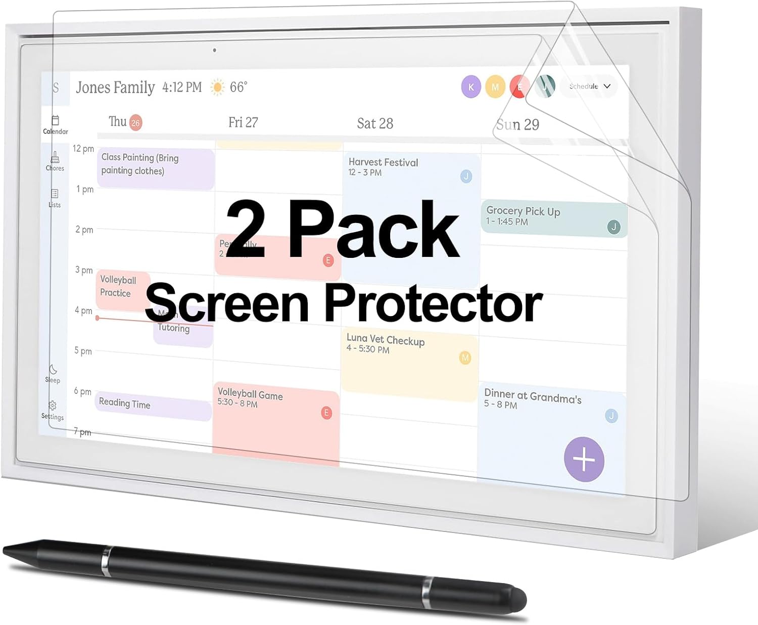 screen protector & stylus pen compatible with 15 inch digital calendar, must have accessory kit for electronic calendar 15 inch, 2 pack screen protector & 3-in-1 stylus pen for digital calendar