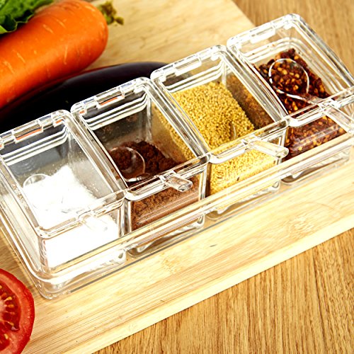 Shsycer Acrylic Seasoning Box Seasoning Storage Clear Spice Rack Organizer Condiment Holder Container Spices,With Plastic Spoons Set Of 4 #TOP3
