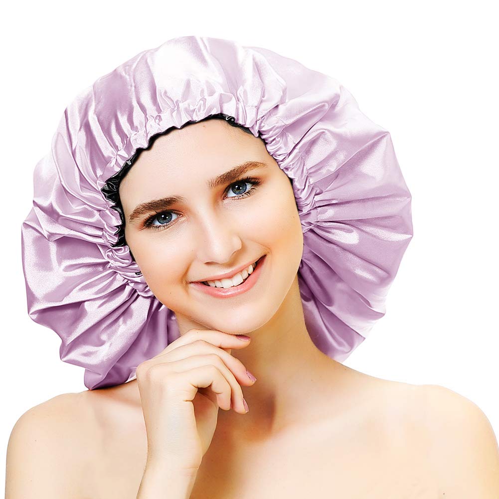 Extra Large Adjustable Double Layer Satin Hair Bonnets with Drawstring for Women Night Sleeping Long Silky Satin
