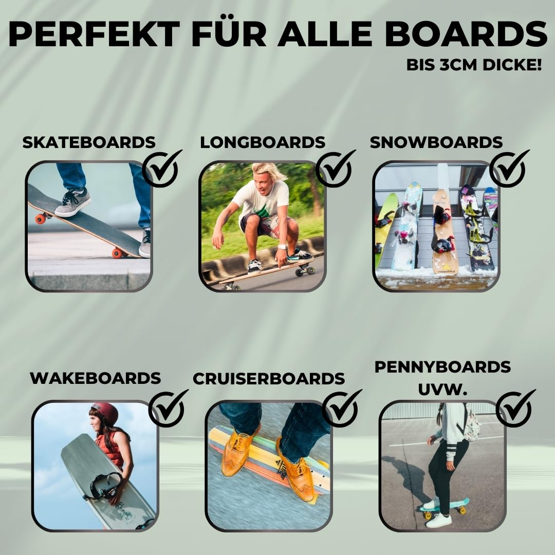 Board Addicted Soporte de pared para longboard, snowboard, wakeboard, transparente universal