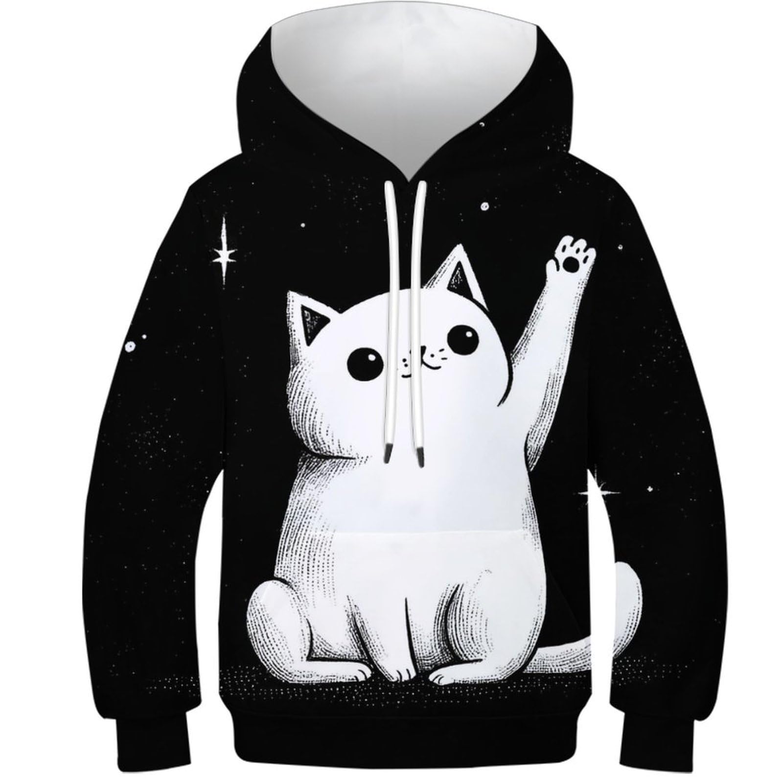 OPCALIS Boys Girls Hoodie Cat Sweatshirt 3D Printed Kitten Athletic Casual Long Sleeve Hoody Jumper with Big Pocket 10-12Y