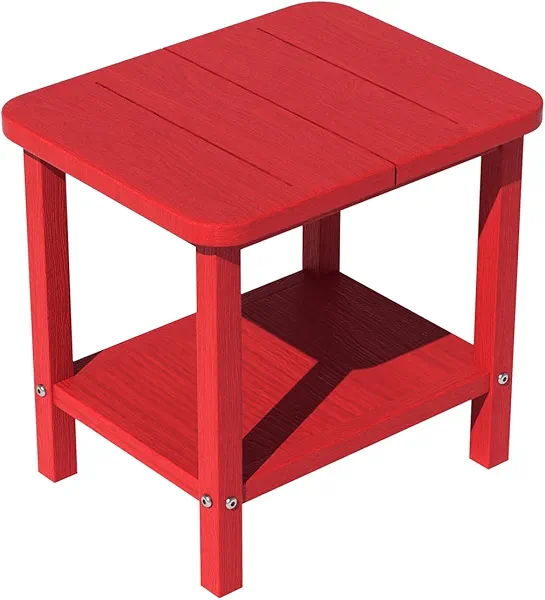 LOUNZY 17.7" Double Patio Side Table,Outdoor Side Table for Patio,Rectangular Small Outdoor HDPE Adirondack End Table for Lawn,Garden,Pool,Backyard,Red