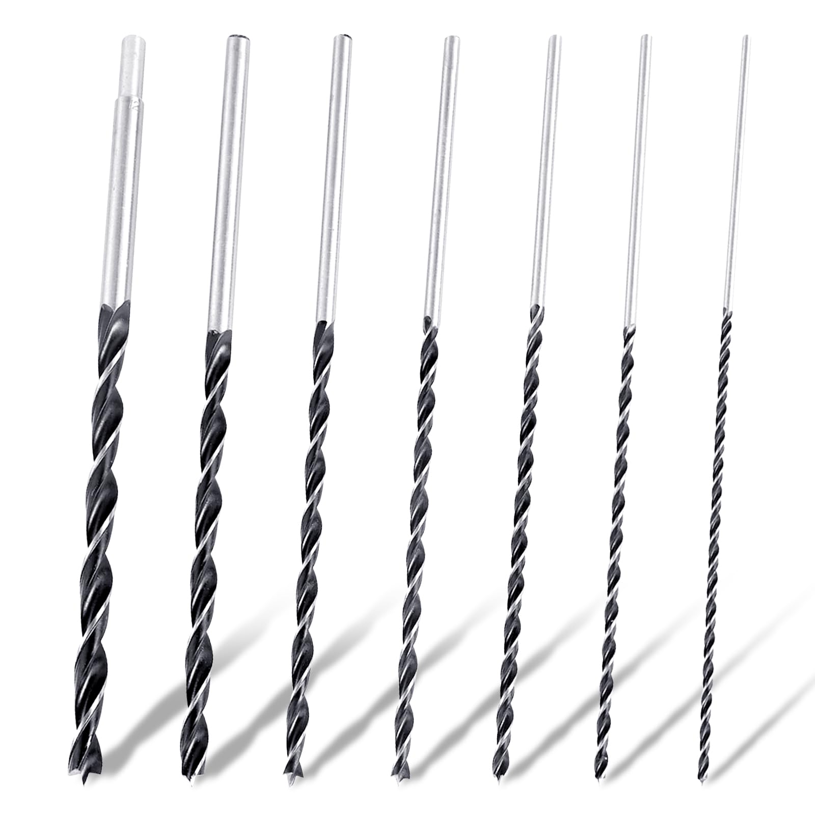 Juego de Brocas para Madera 300mm Largo,7 Piezas Broca Madera Larg,Broca de Barrena,Diámetro 4/5/6/7/8/10/12 mm, Taladro de Barrena Estable, Preciso y Resistente a Roturas