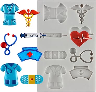 Nurse Graduation Themed Fondant Molds Silicone Molds | Doctor Nurse Grad Hat Medical Equipment Candy Mold Cake Decorating Cupcake Topper Candy Chocolate Gum Paste Polymer Clay