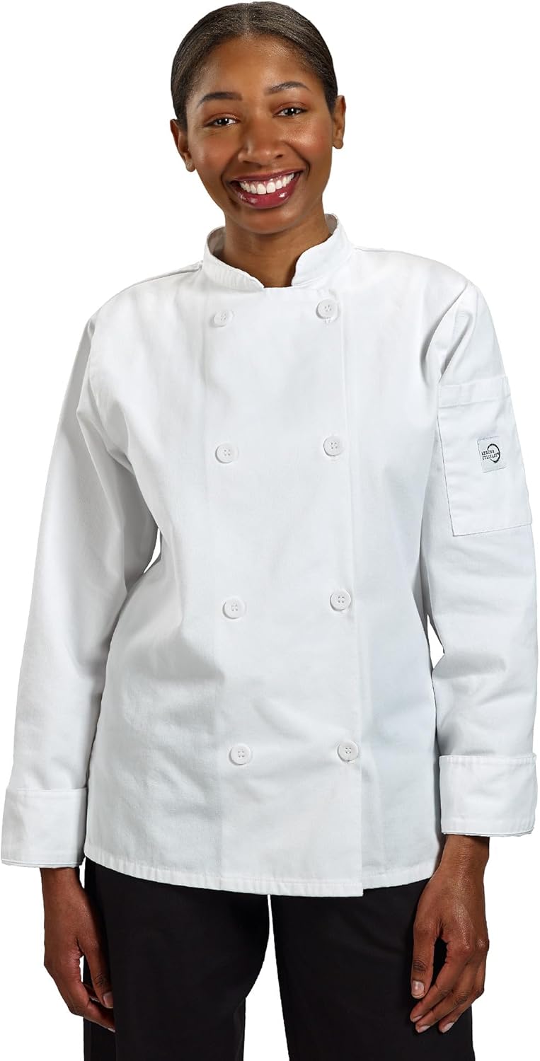Mercer Culinary M60020WHM Millennia Women's Cook Jacket with Traditional Buttons, Medium, White - Image 3