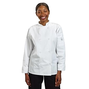 Mercer Culinary M60020WHL Millennia Women's Cook Jacket with Traditional Buttons, Large, White