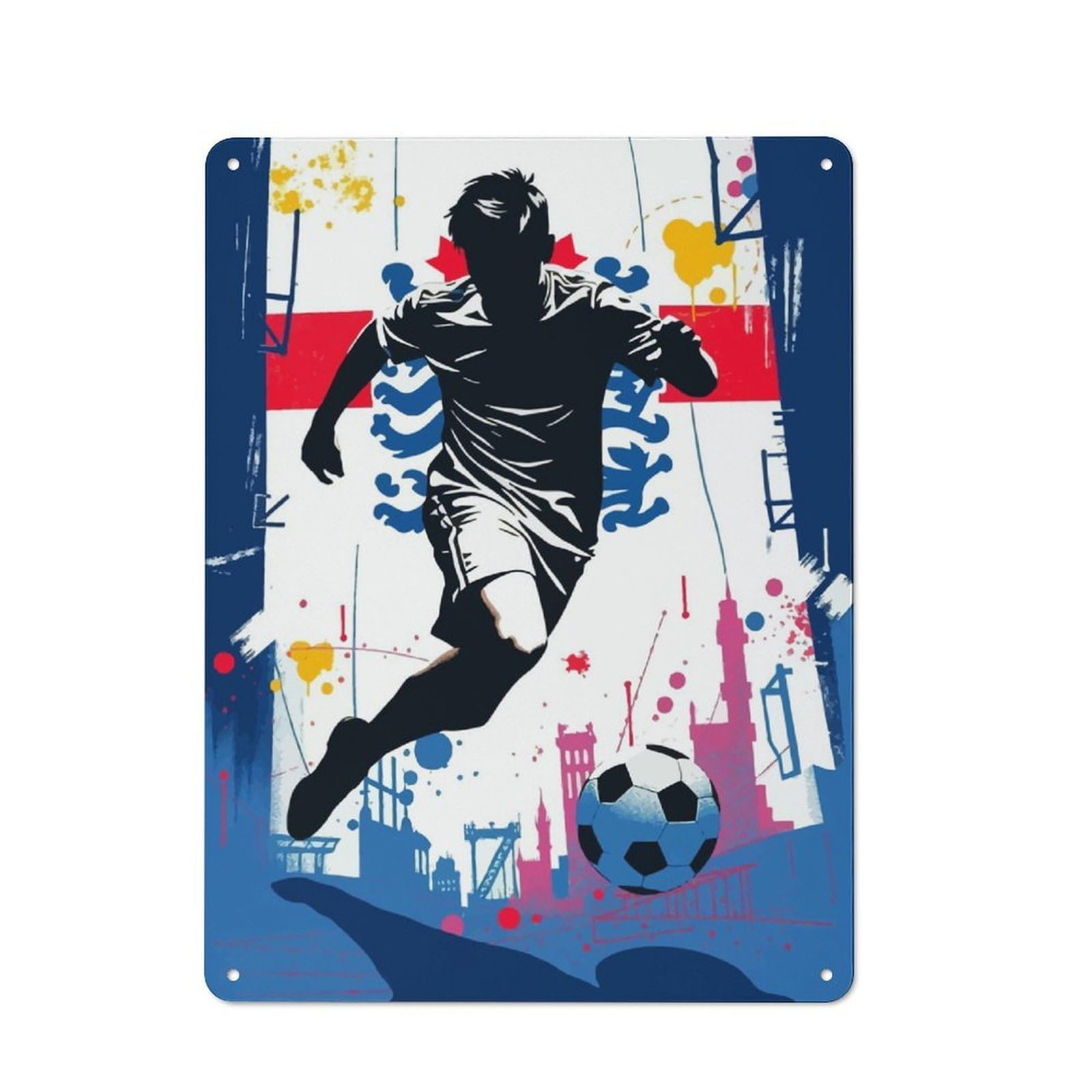 Junmoney England Soccer Player Silhouette Retro-Style Metal Plaque 40X30cm For Garage Or Workshop, For Garage, Workshop And Man Cave Decoration
