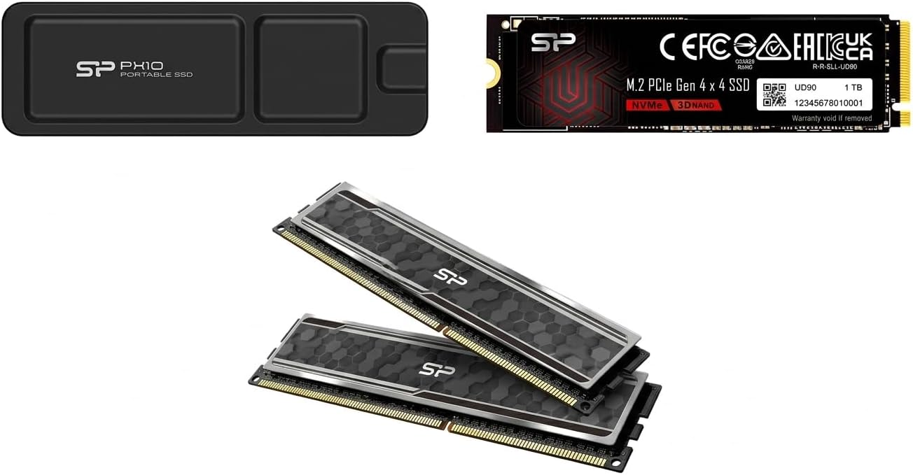 Silicon Power Gen4 1TB SSD, DDR4 3200MT/s 32GB (2x16GB), 1TB Portable SSD Bundle